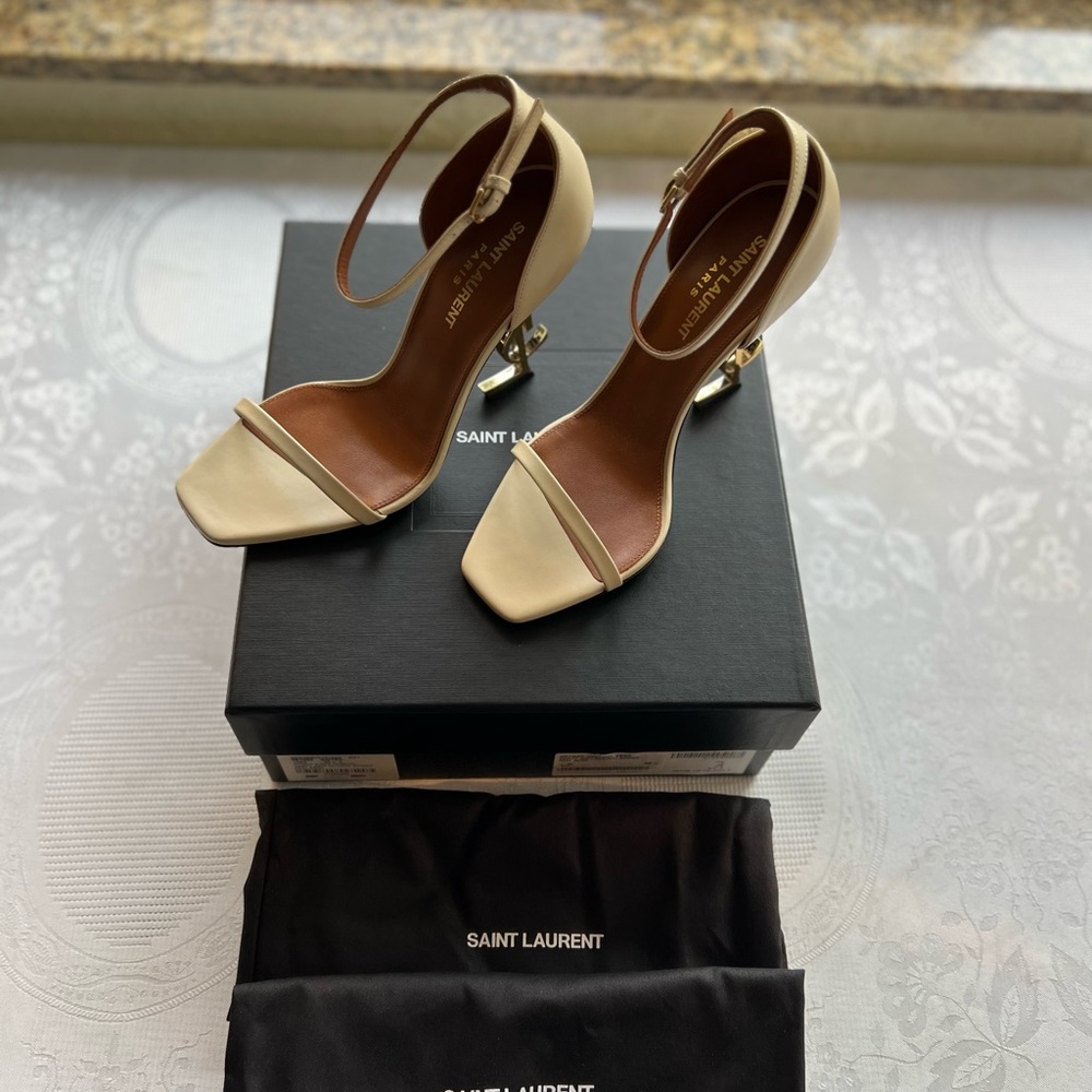 Saint Laurent Beige Ankle Strap Heels, NWB - Picture 3 of 16